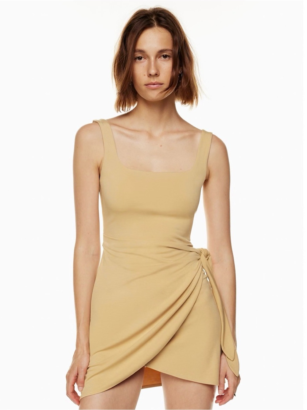 Aritzia Wilfred Saturn Wrap Bodycon Mini Dress Sandy Beige Small